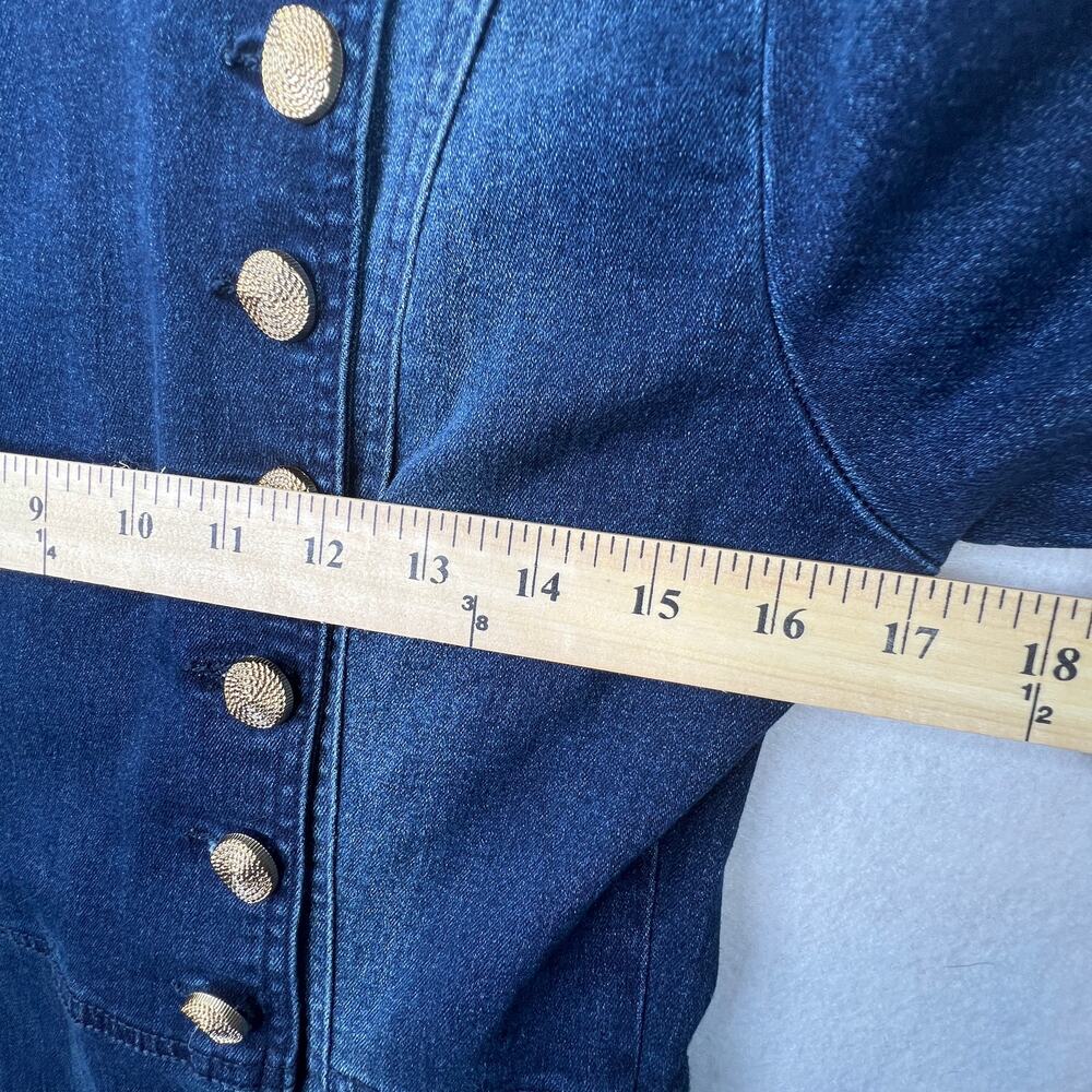 Venus Denim Military Jacket Women’s Sz 2‎ Blue Quilted Sleeves Gold Buttons Chic - Picture 6 of 9